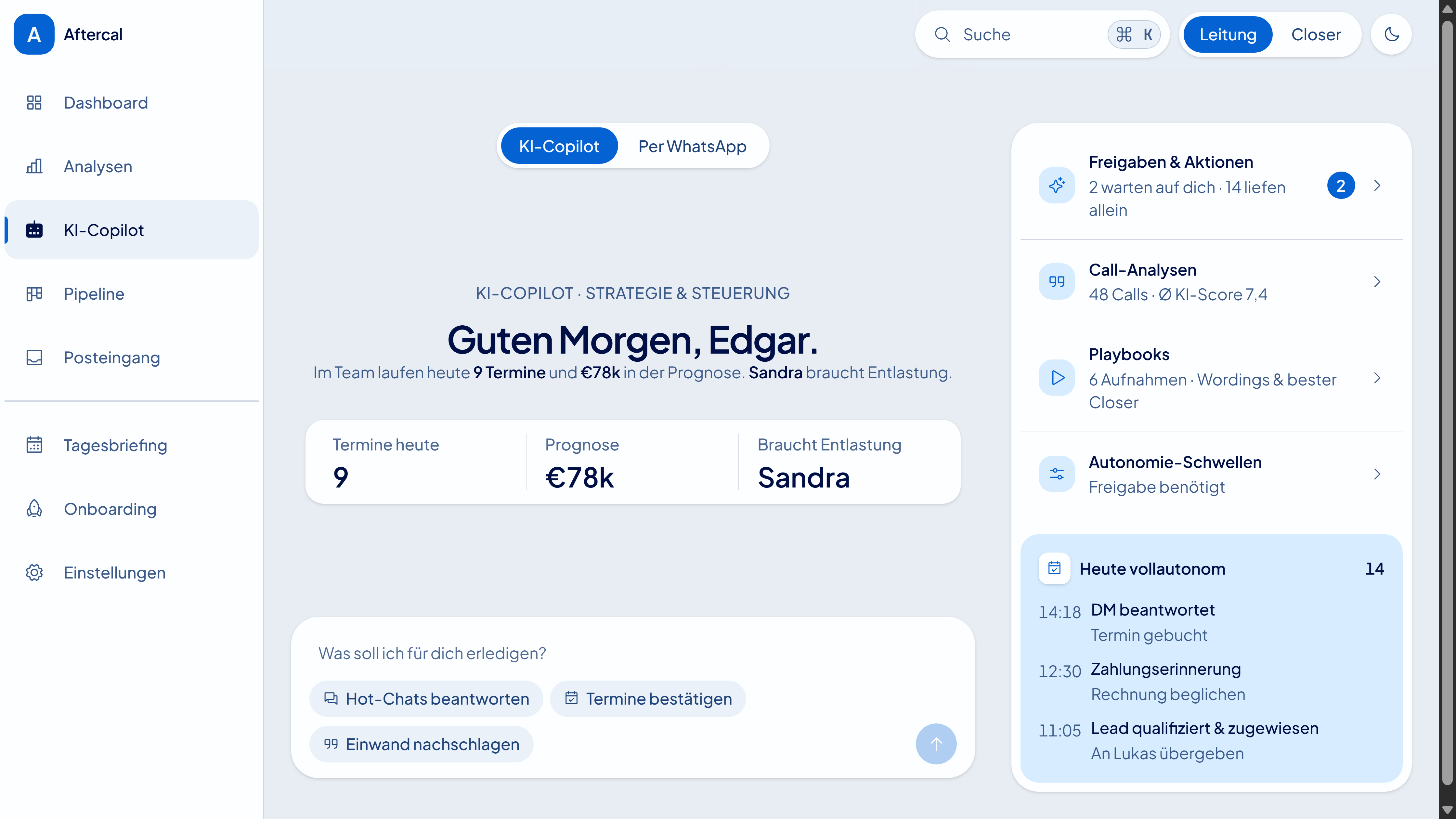 KI-Copilot: Originalansicht der Aftercal-Designvorschau mit Beispieldaten.